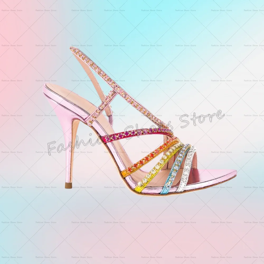

Colorful Crystal Round Toe Sandals Open Toe Women Shoes Stilettos High Heels Party Banquet Dating 2025 Zapatos Para Mujere