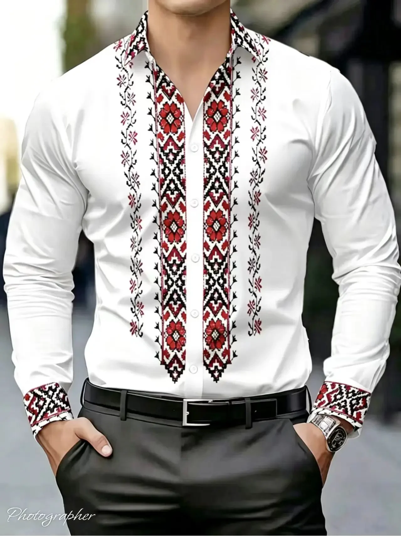 Hot Sale Premium Men's Geometric 3D Stripe Print Long Sleeved Shirt, Elegant Retro Style for Daily Work Dating Wear