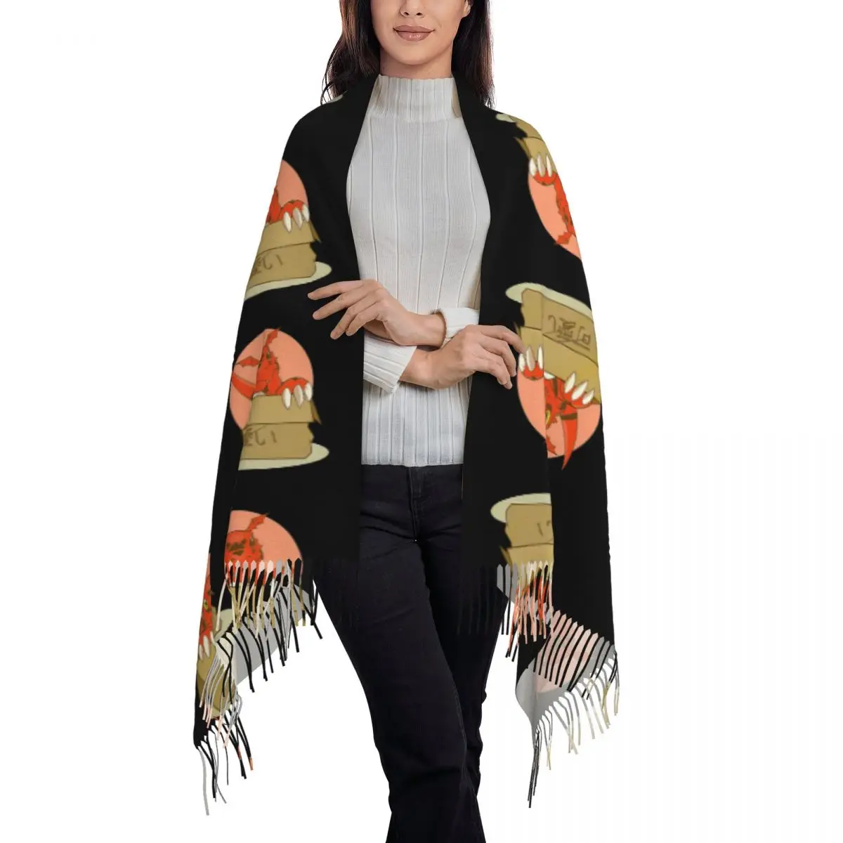 Guilmon In The Box Digimon Classic Scarf Tassel Scarves Women Soft Warm Shawls and Wraps Large Fall Winter Shawl Wrap