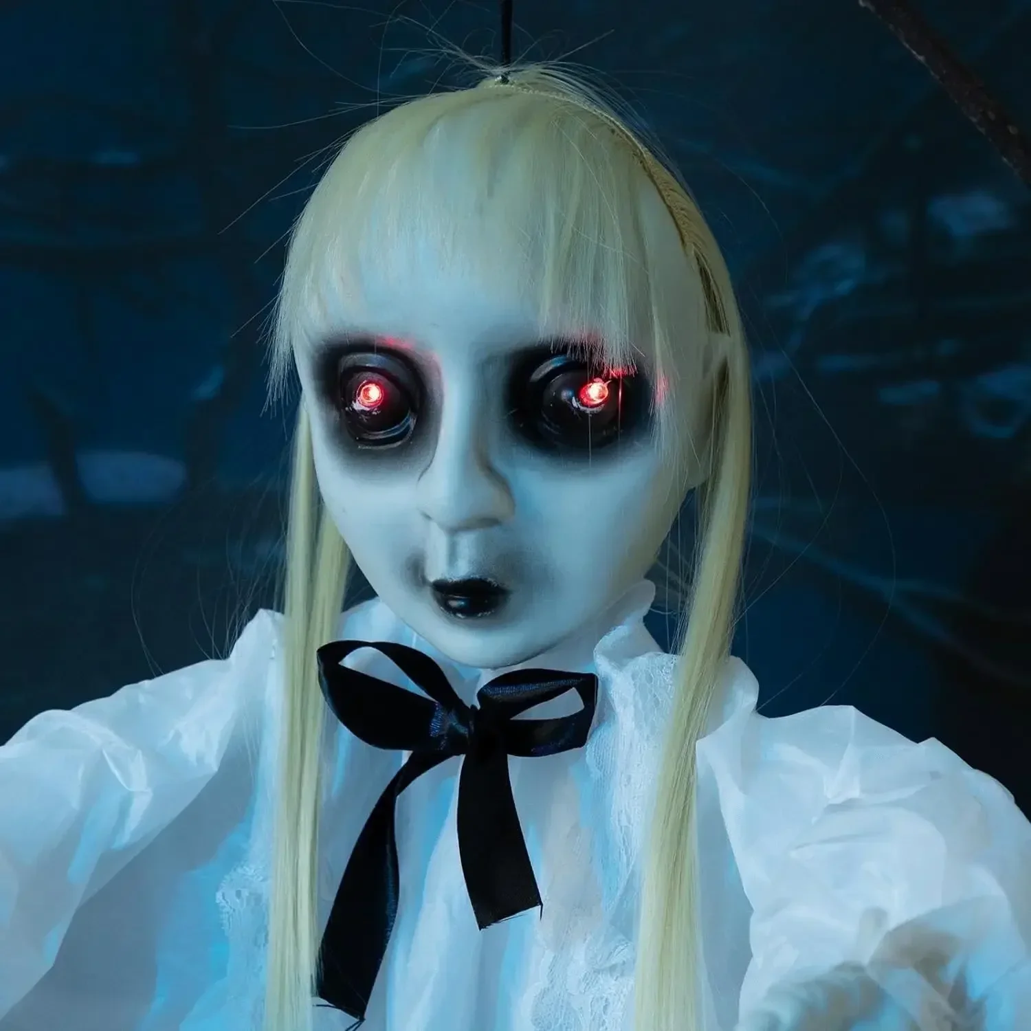 Halloween Animatronic Hanging Ghost Decor with Motion Sensor Light and Sound Scary Witch Prop for Haunted House Party Decoration