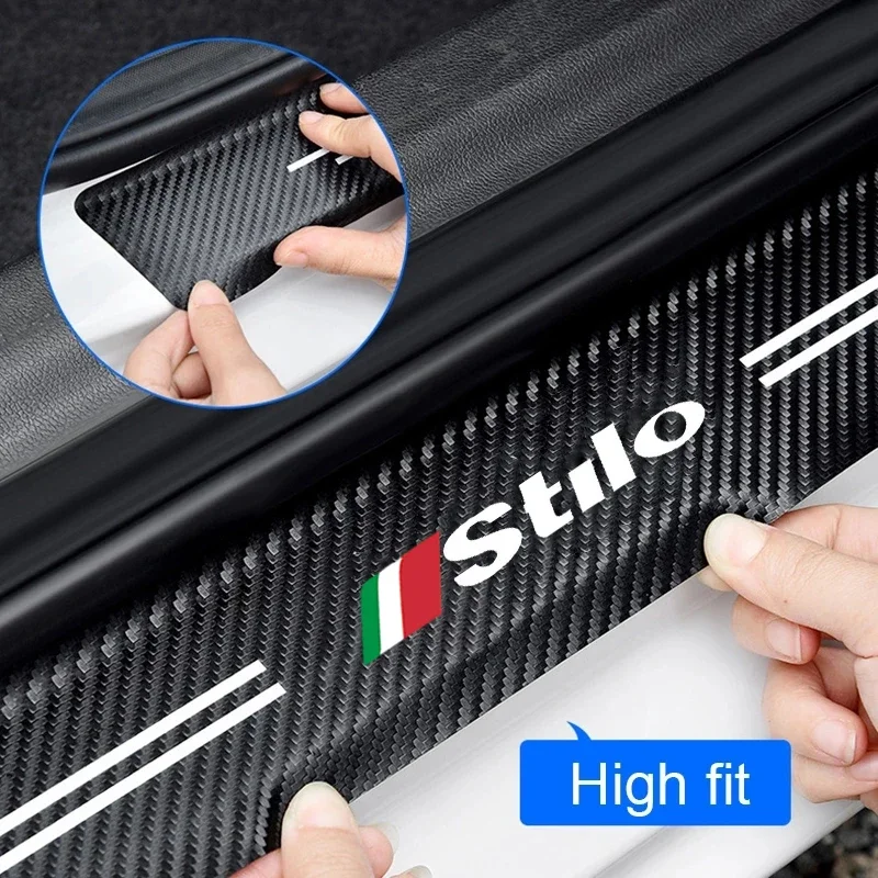 Carbon Fiber Car Threshold Strip Waterproof Protect Film Trunk Door Sill Anti Kick Sticker for Fiat Stilo Emblem  Auto Interior