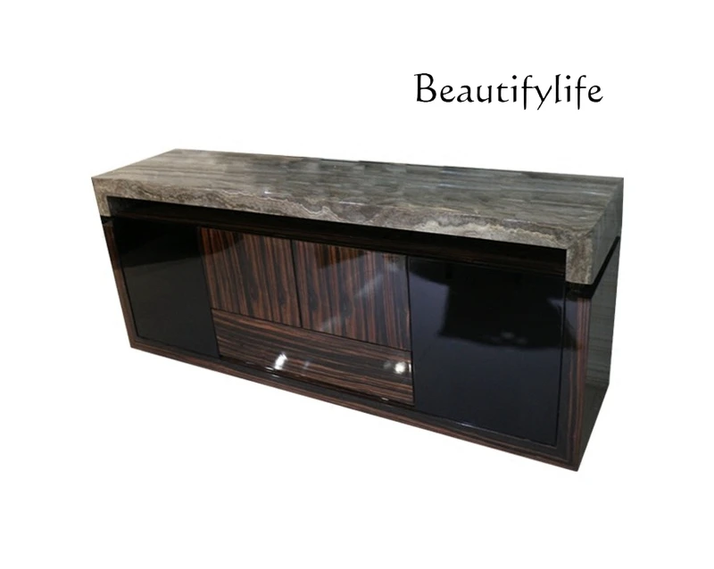 

Natural genuine gray cave stone marble side cabinet black sandalwood simple modern restaurant furniture can be customized