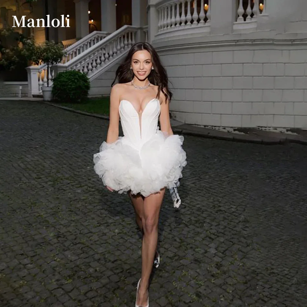 

Manloli Vintage Short Wedding Dress Bow Puff Pleats Ball Backless Sexy Corset Mini Bridal Gown Princess Bride Gowns Customized