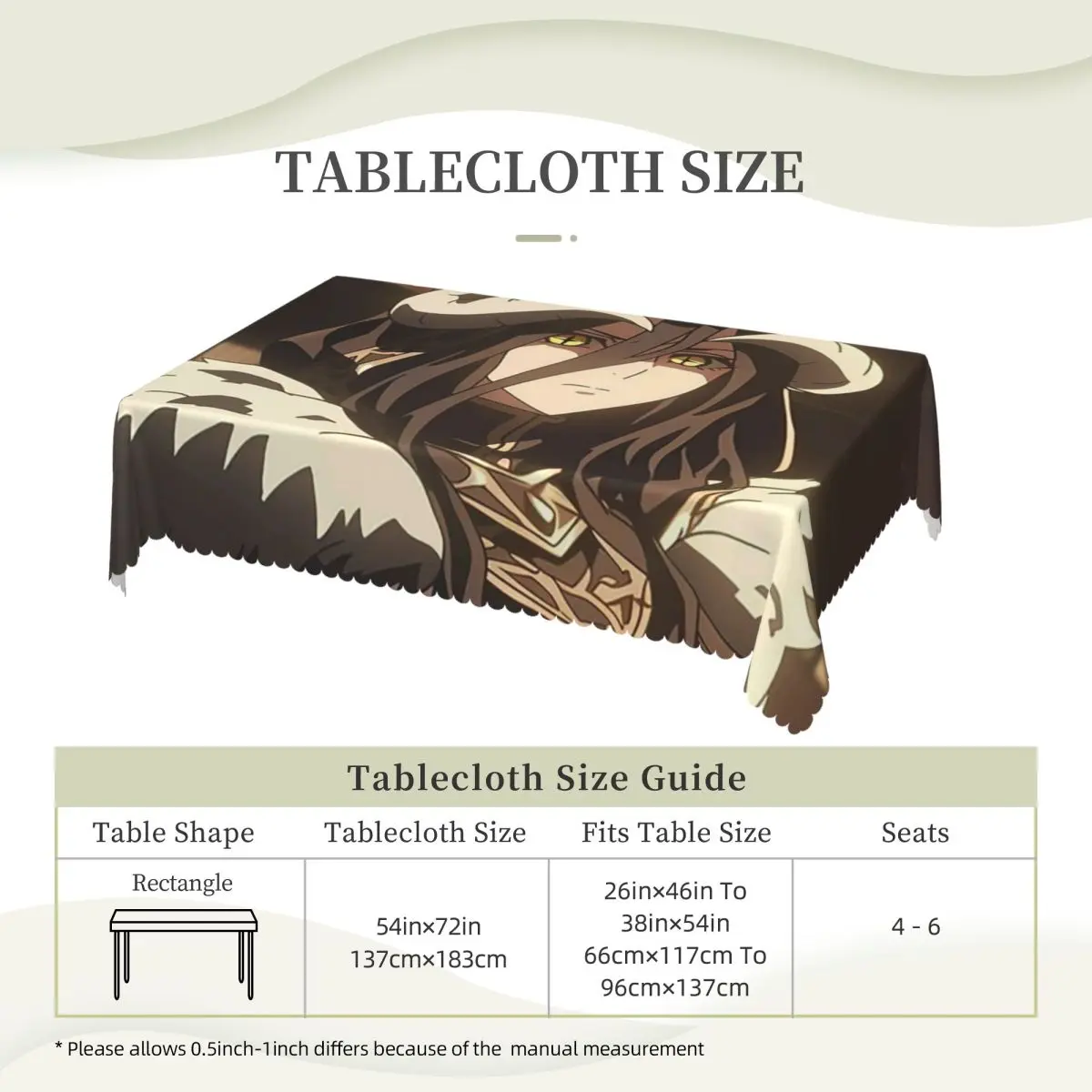 Adventure Anime Albedo Overlord Custom Rectangular Tablecloth Oilproof Table Cover for Dining Events Table Cloth