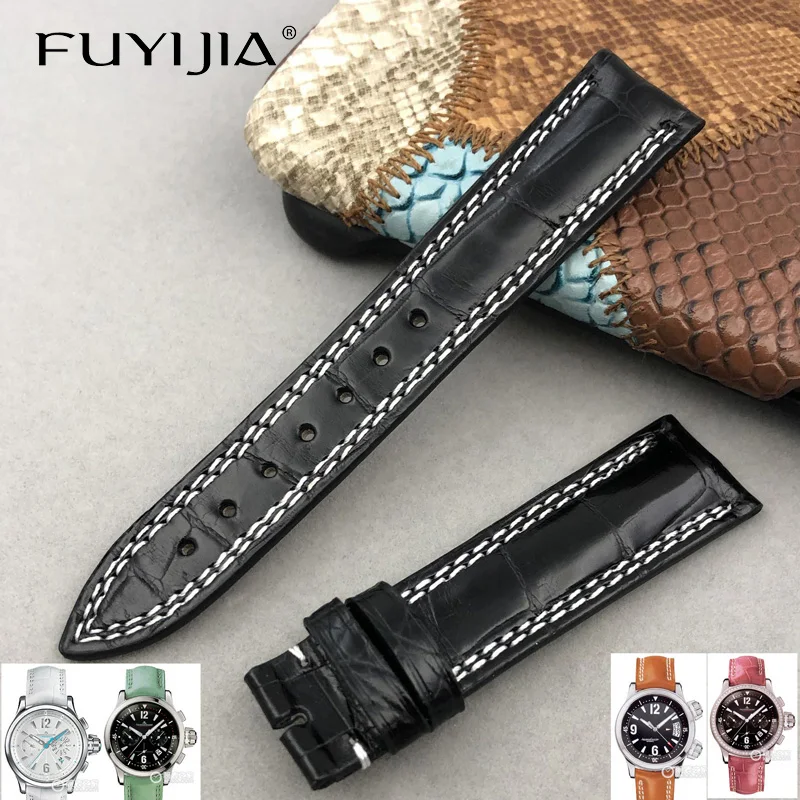 FUYIJIA Women Luxury Custom J-aegerLeCoultre Watch Band Alligator Strap 18MM 21MM Genuine Leather Belt Crocodile Skin Watchbands