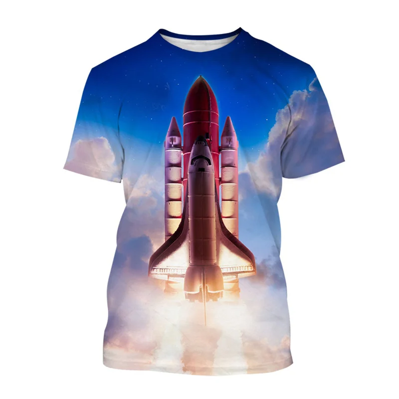 3D Printed Space Shuttle T-shirt For Men Personality Rocket Spacesuit Graphic T Shirt Street Summer Short Sleeves Children Tees