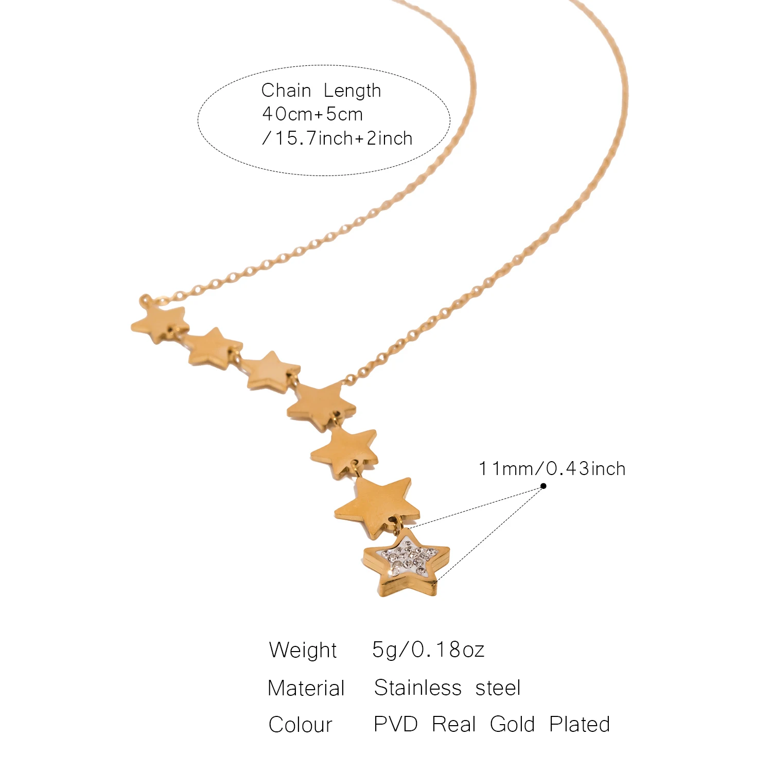 UHBINYCA Simple Fashionable Seven Stars Pendant Necklace for Women. Stainless Steel Plated 18K Gold Exquisite Jewelry