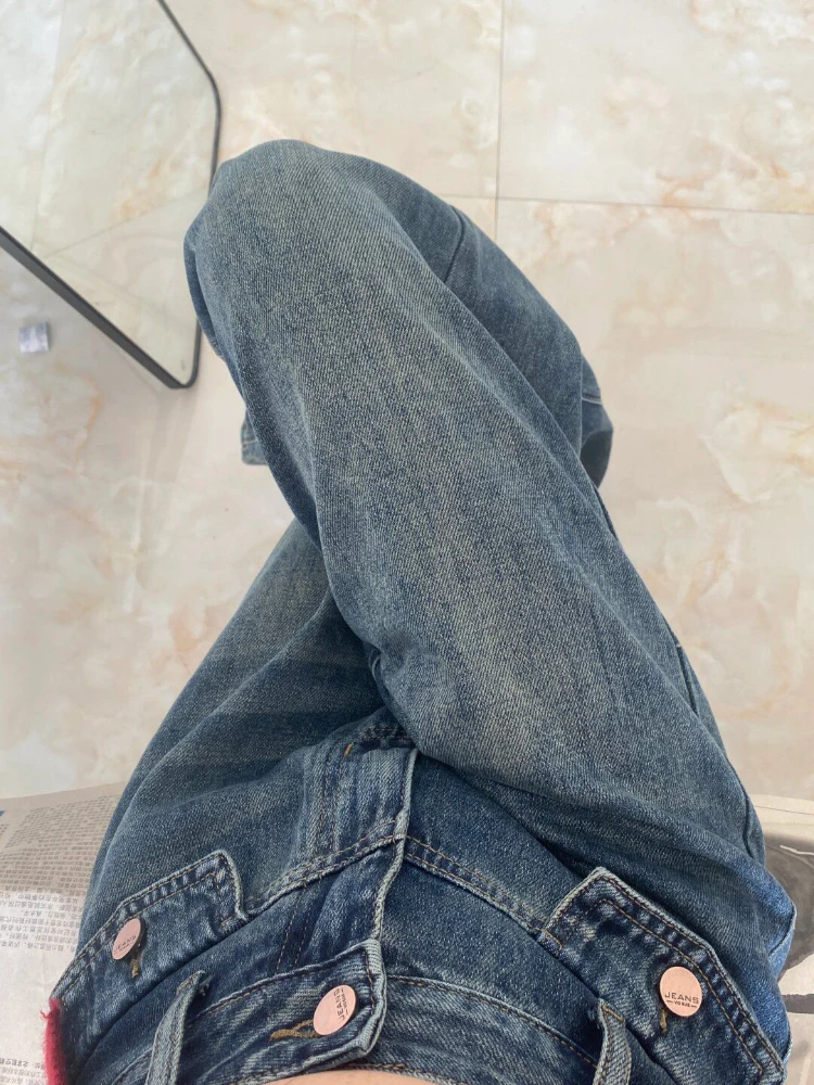 Jean rétro américain à jambes larges pour femmes, pantalon d'été fin, ample, amincissant, taille haute, Long