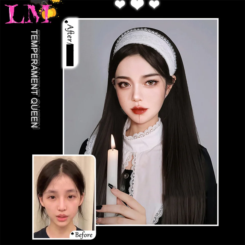 LM الاصطناعية اللون الأزرق بيروكات صناعية الجزء الأوسط طويل شعر مستعار طبيعي متموج للنساء تأثيري سحب الملكة حفلة مقاومة للحرارة