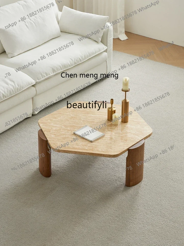 Wabi-sabi wind living room designer high sense marble retro minimalist natural travertine coffee table
