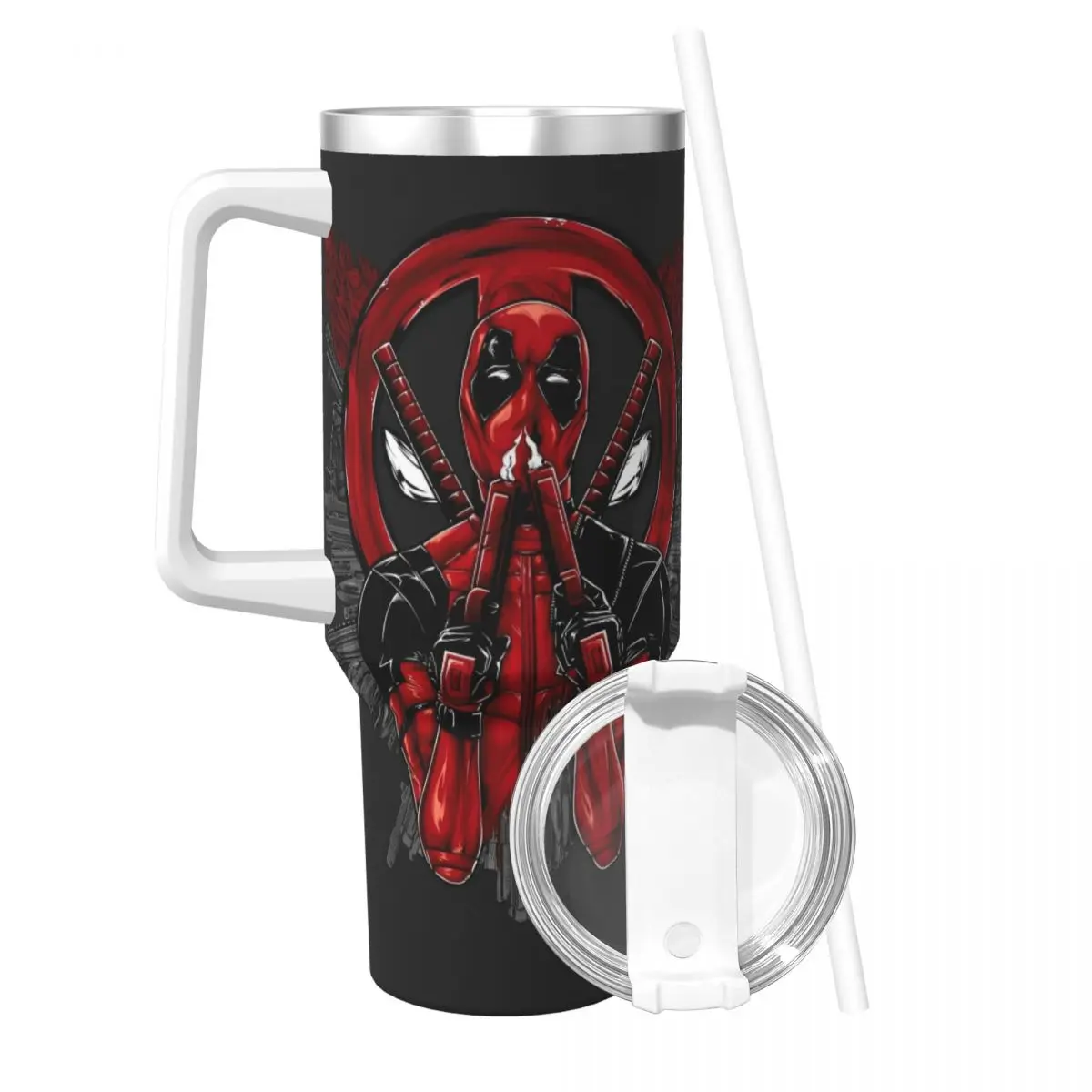 Stainless Steel Tumbler Cartoon Anime Deadpool Mugs Cup With Straws Camping Hot Drinks Water Bottle Insulated 40oz Thermal Cups