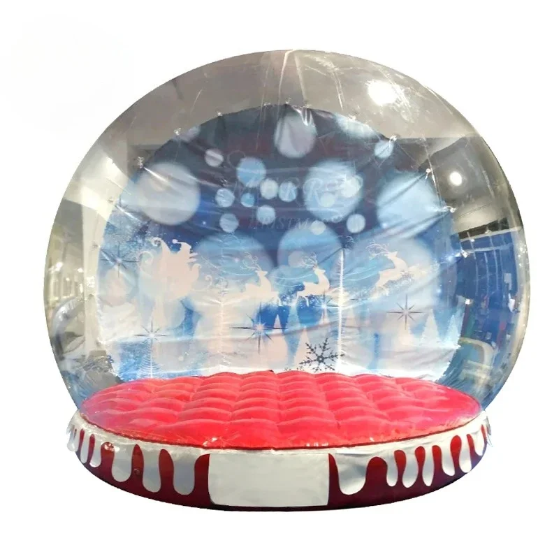 Cabina de fotos de globo de nieve inflable de casa de burbujas gigante de Navidad de 3 metros de diámetro, globo de nieve inflable de casa de rebote con nieve que sopla