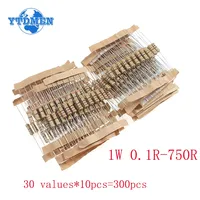 300PCS 1W Resistor Kit 0.1R~750R Carbon Film Resistors 30 Values Color Ring Resistance 5% DIY Electronic Components