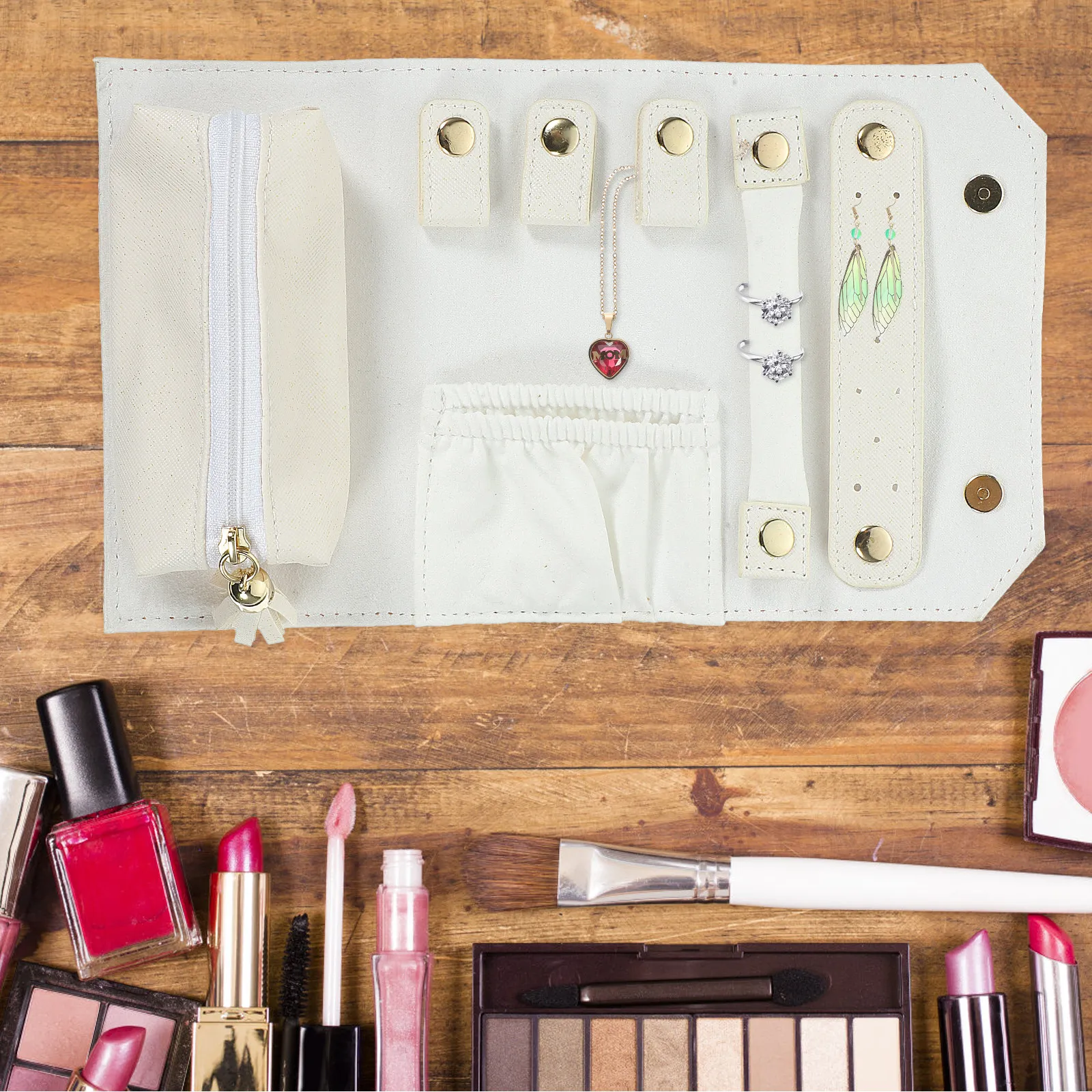 

Portable Foldable Jewelry Travel Organizer Roll Large Capacity Lightweight Jewelry Storage Bag Roll Up Pouch for Travel