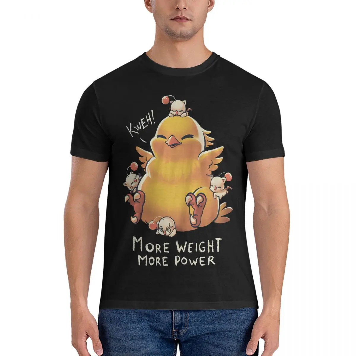 Funny Fat Chocobo - Big Power - Summon Creature T-Shirts for Men O Neck Pure Cotton T Shirts Final Fantasy Short Sleeve Tees