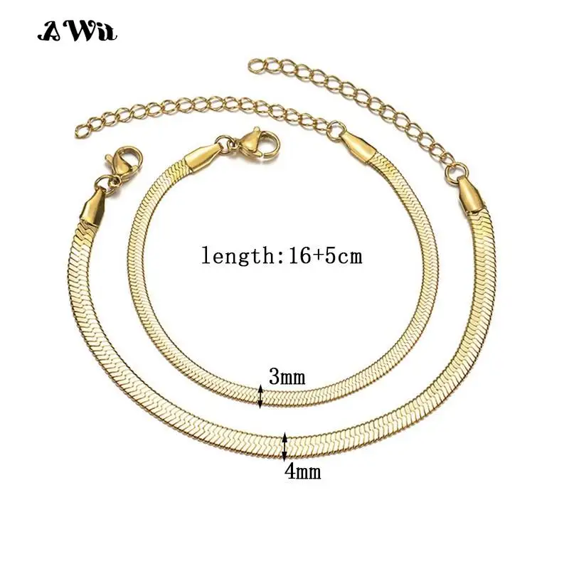 Awit Gold Color Bracelet For Women Men 3/4/5MM Simple Unisex Stainless Steel Charm Chains Punk Jewelry Wholesale/Dropshipping