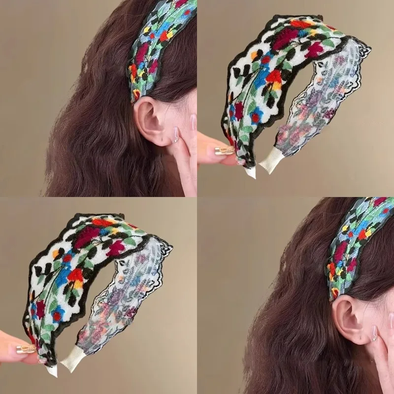 

1 шт. винтажная повязка на голову с цветочной вышивкой для женщин, очаровательный модный вневременный аксессуар, стильный головной убор для девушек, для повседневных образов