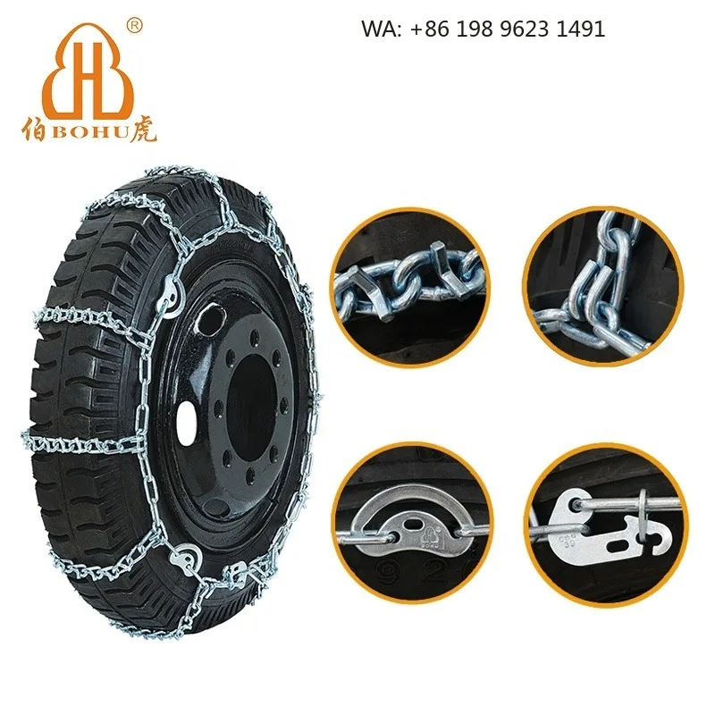 V-Bar Dual Wheel Truck Snow Chains, High Strength Alloy Steel Anti-Skid Chain for 11R22.5 Truck Winter Snow Driving
