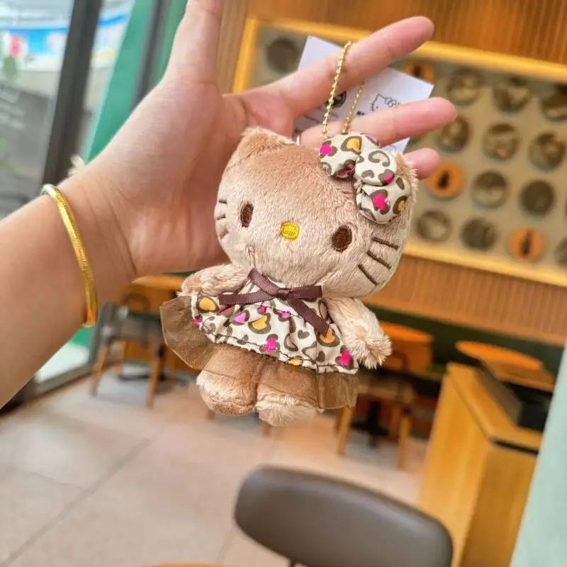 Jupe imprimée léopard noir, 10Cm, dessin animé mignon Kawaii, poupée en peluche Hello Kitty, porte-clés, pendentif de sac, jouet cadeau