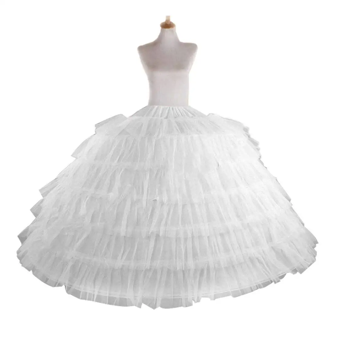 Women 6 Hoop 6 Layered Petticoat White A-line Floor-Length Crinoline Underskirt for Bridal Wedding Dress Ball Gown