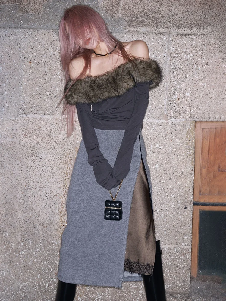 

Женская базовая кофта MSKIN6 с меховым воротником из шелково-шерстяной смеси, высококачественная, универсальная, осенне-зимняя, модная, сексуальная, безупречная.