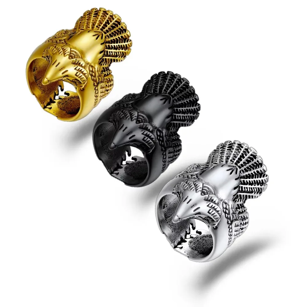 موضة جديدة الفولاذ المقاوم للصدأ النسر الدائري للرجال النساء للجنسين المساعدون خواتم الفن حفلة كول فريد خمر مجوهرات هدايا #1