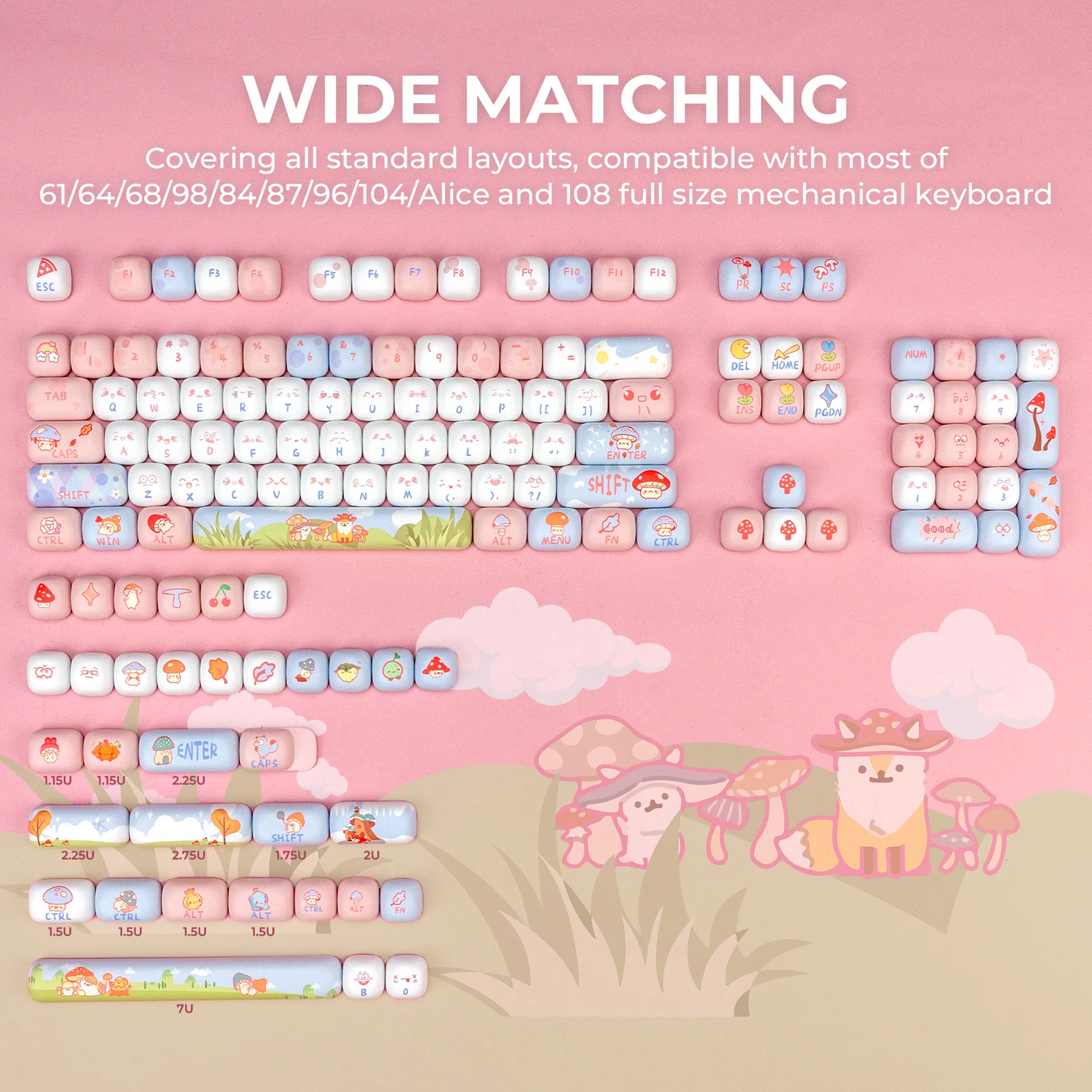 Imagem -06 - Xvx Steamed Bun Paradise Theme Keycap Mog Profile Dye Sublimation Keycaps 138 Teclas Keycaps Fofos