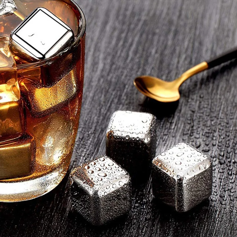 

12pcs Reusable Whiskey Stones Stainless Steel Ice Cubes Quick-Freeze Wine Cooling Stone Beer Cooling Stone Party Bar Accessories