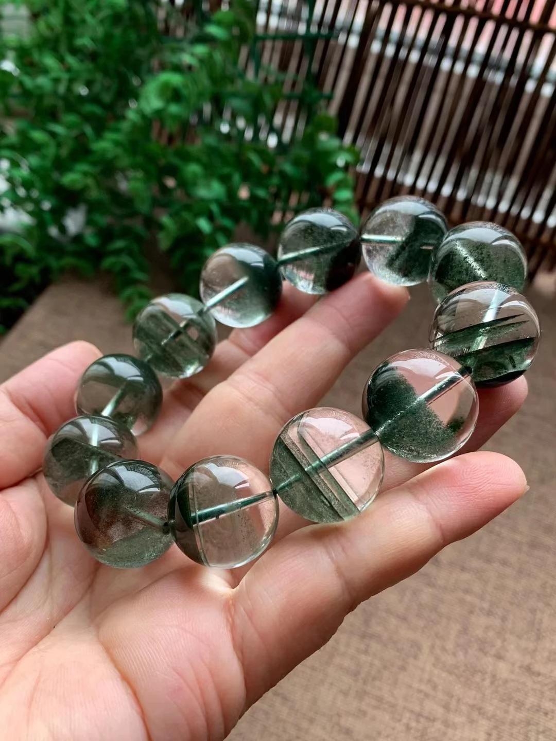 Natural Green Phantom Quartz Clear Round Beads Bracelet Women Men 19mm Big Size Phantom Jewelry Rare Clear Stretch AAAAAA