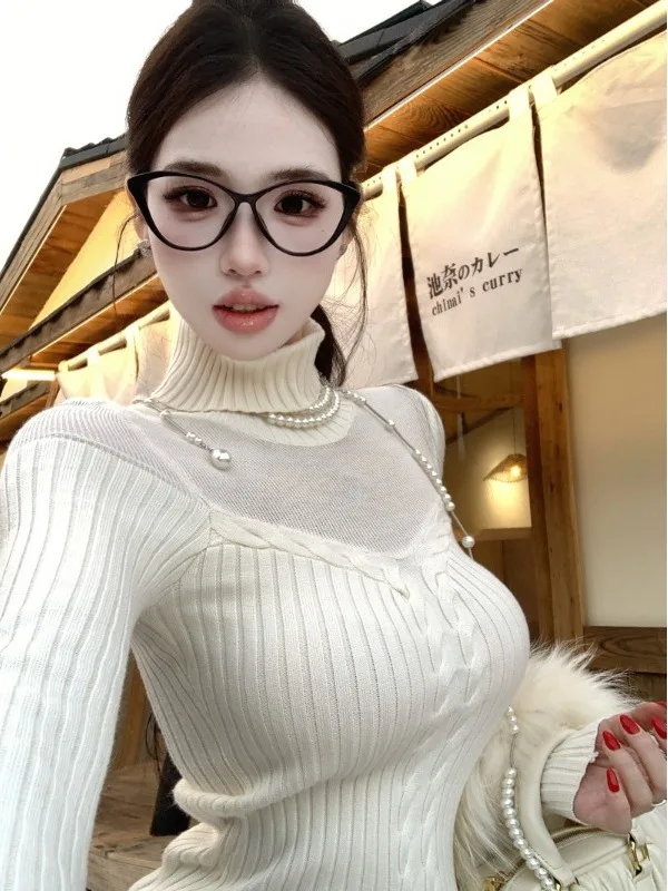 

Облегающий вязаный свитер с высоким воротником, длинными рукавами, эластичной талией, для ношения под одеждой, осенне-зимний, новый, шерстяной базовый слой, топ