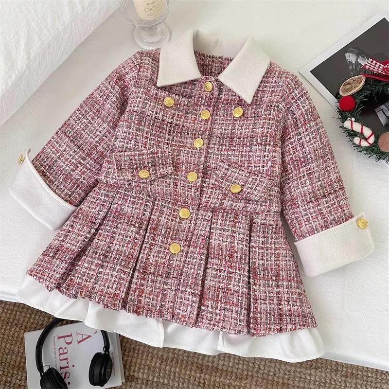 

TOY-Trendy New Dress for Girls, New French Style Tea Break Elegant Thickened Dress