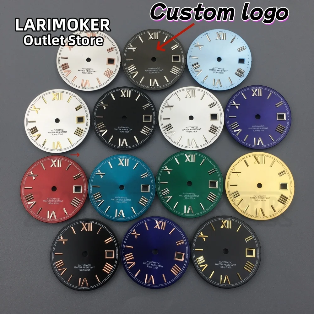 LARIMOKER ساعة الطلب 29 مللي متر الأرقام الرومانية Sunburs الطلب نافذة التاريخ لا مضيئة ل NH35 ETA2824 ميوتا 8215 حركة الملحقات