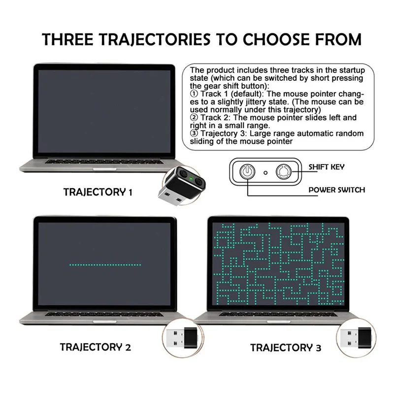 GOB-oMini ماوس USB Jiggler محرك ماوس غير قابل للاكتشاف مضاد لتوجيه الكمبيوتر المحمول ثلاثة مسارات
