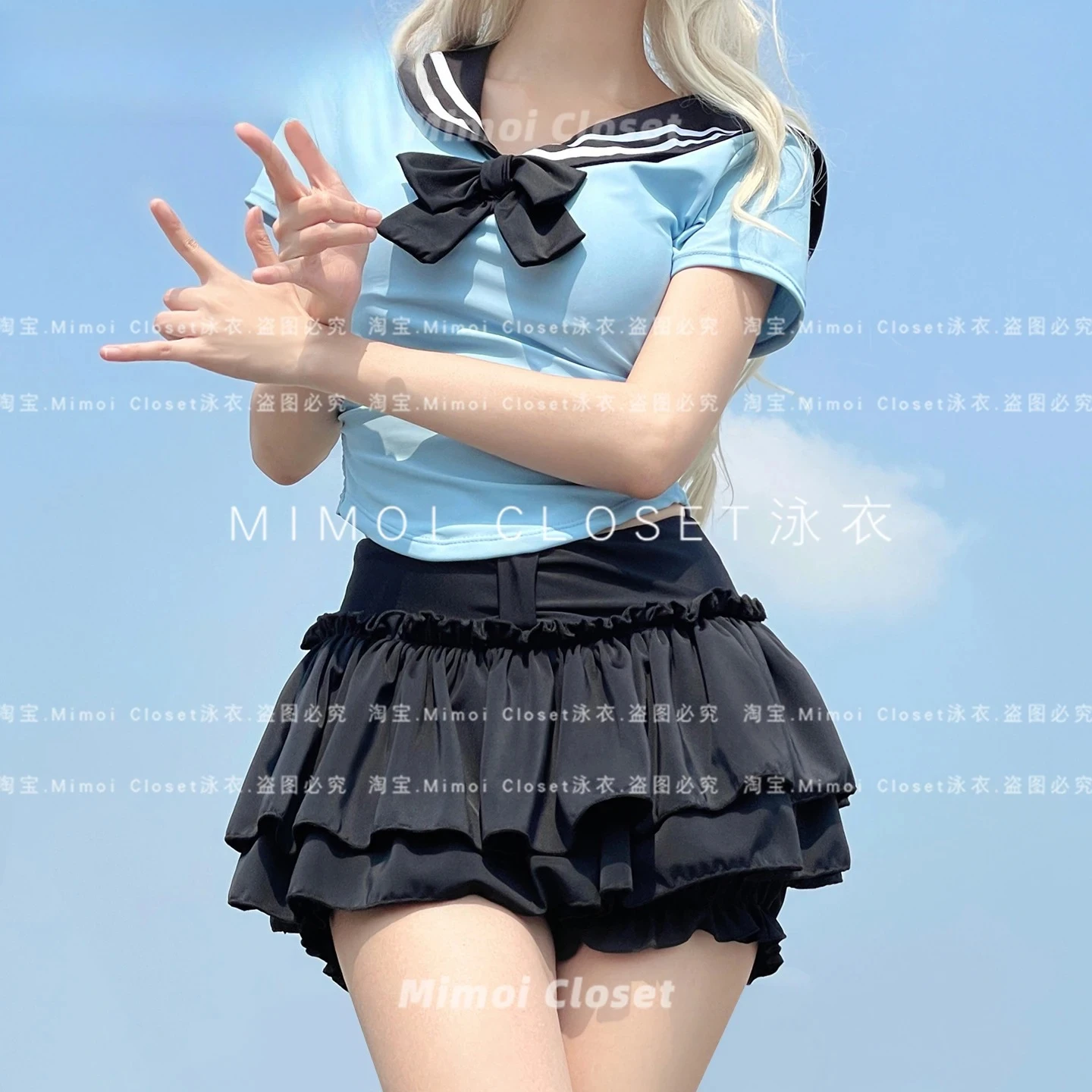 الحلو توتو تنورة البحرية نمط قصيرة الأكمام تنورة مجموعة البكيني 2025 جديد الصيف شاطئ البحر عطلة السعودية زي سباحة من قطعتين للفتيات #5