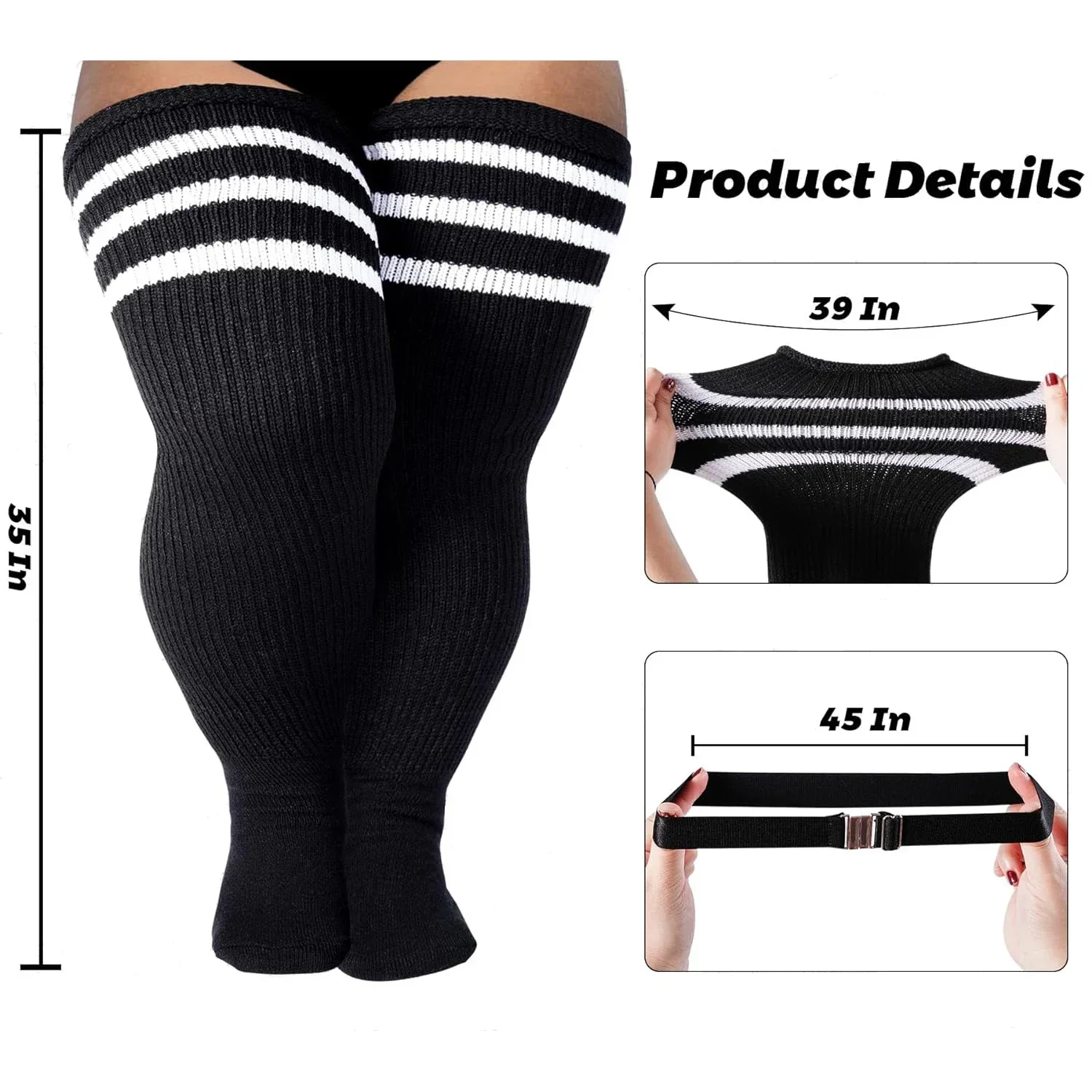 Plus Size Women Thigh High Winter Socks for Thick Thighs-Extra Long&Over the Knee Stockings-Leg Warmer Boot Sock with Thigh Belt