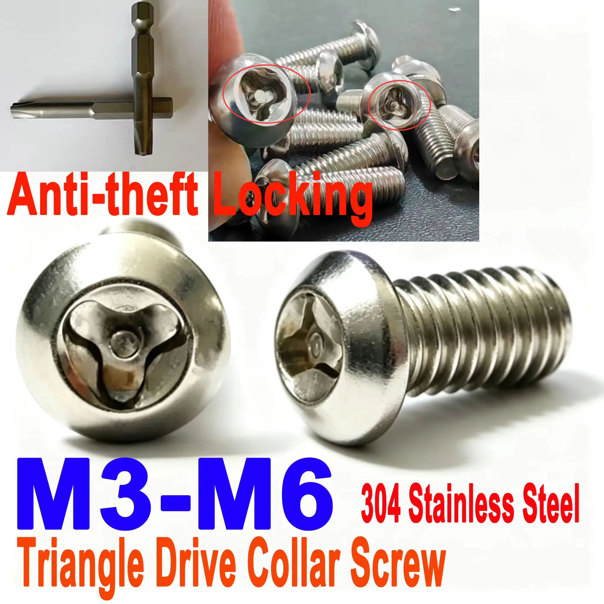 M3 M4 M5 M6 Triangle Drive Y Shaped Anti-theft Locking Bolt, 304 Stainless Steel Belt Column Collar Screw