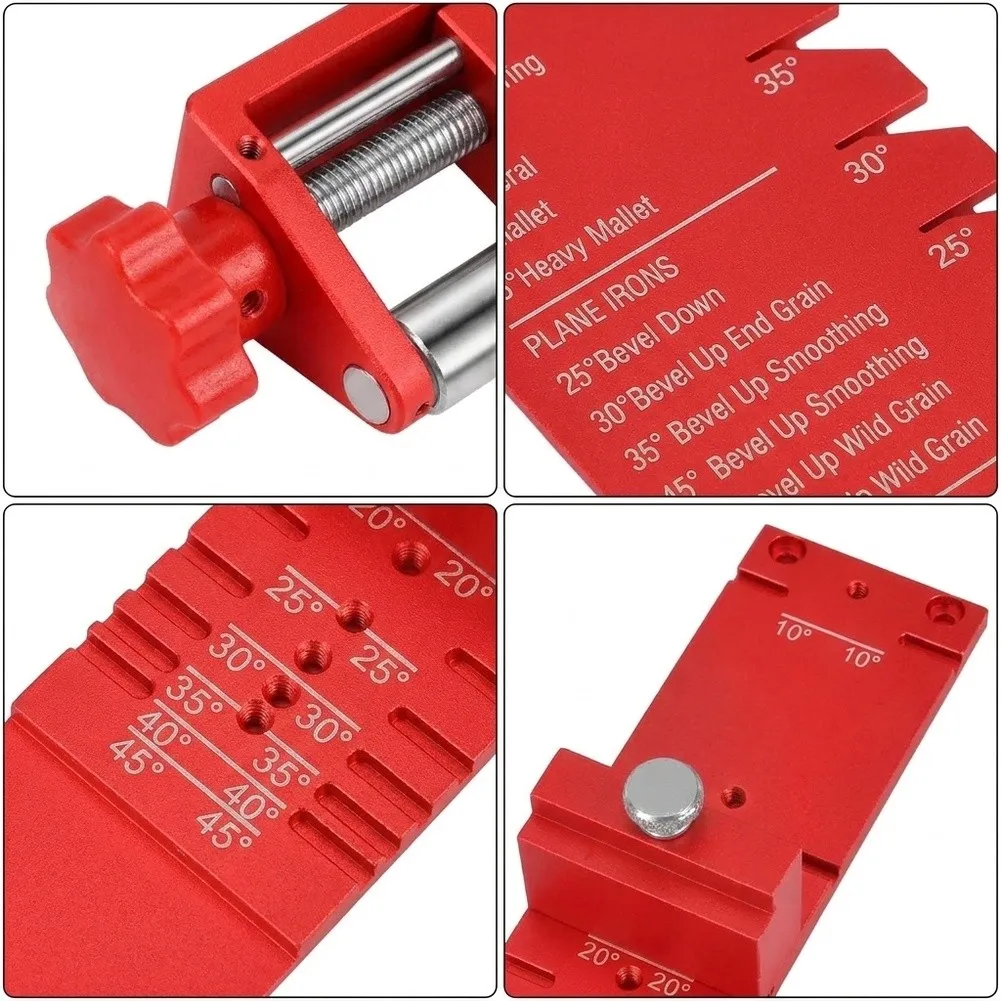 Woodworking Chisel Honing Guide 14 5 6cm Red Aluminum Alloy with Angle Gauge Quick Setup and No Tools Required