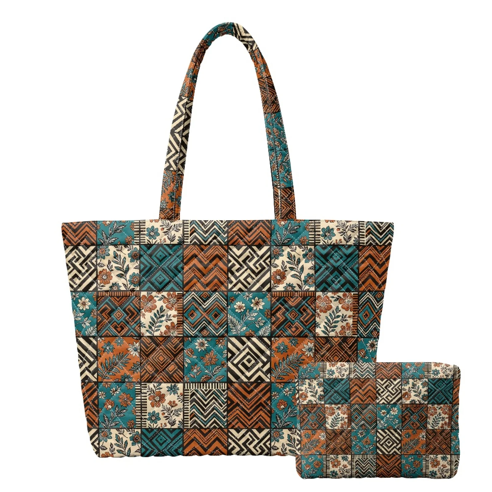 Coloranimal Otter Shell Design 2 Pack Quilted Tote Handbag with Cosmetic Bag for Excursions Lightweight for