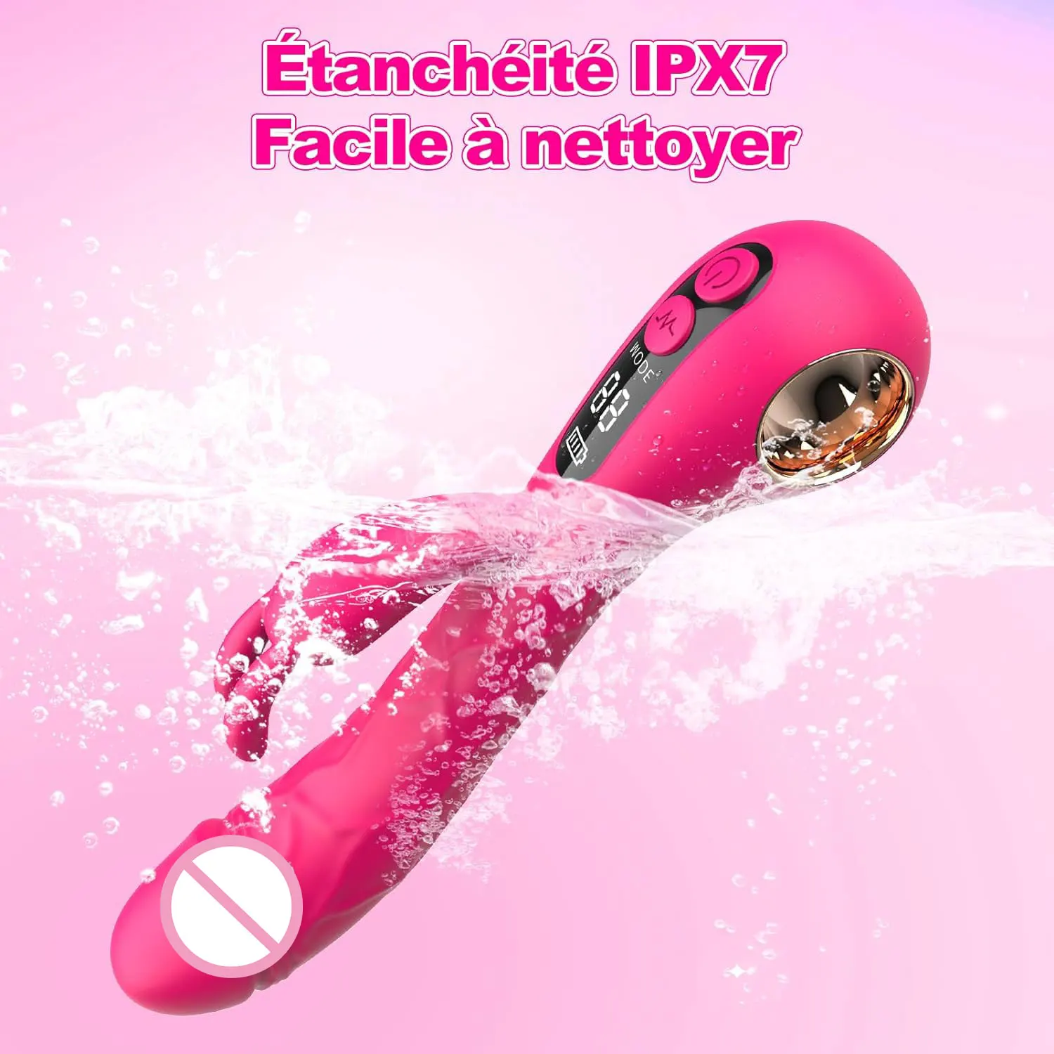 2-in-1 G-Punkt-Kaninchen-Vibrator, LCD-Display, vibrierender Klitorisstimulator, realistischer Dildo-Vibrator, G-Punkt-Sexspielzeug für Erwachsene für Frauen