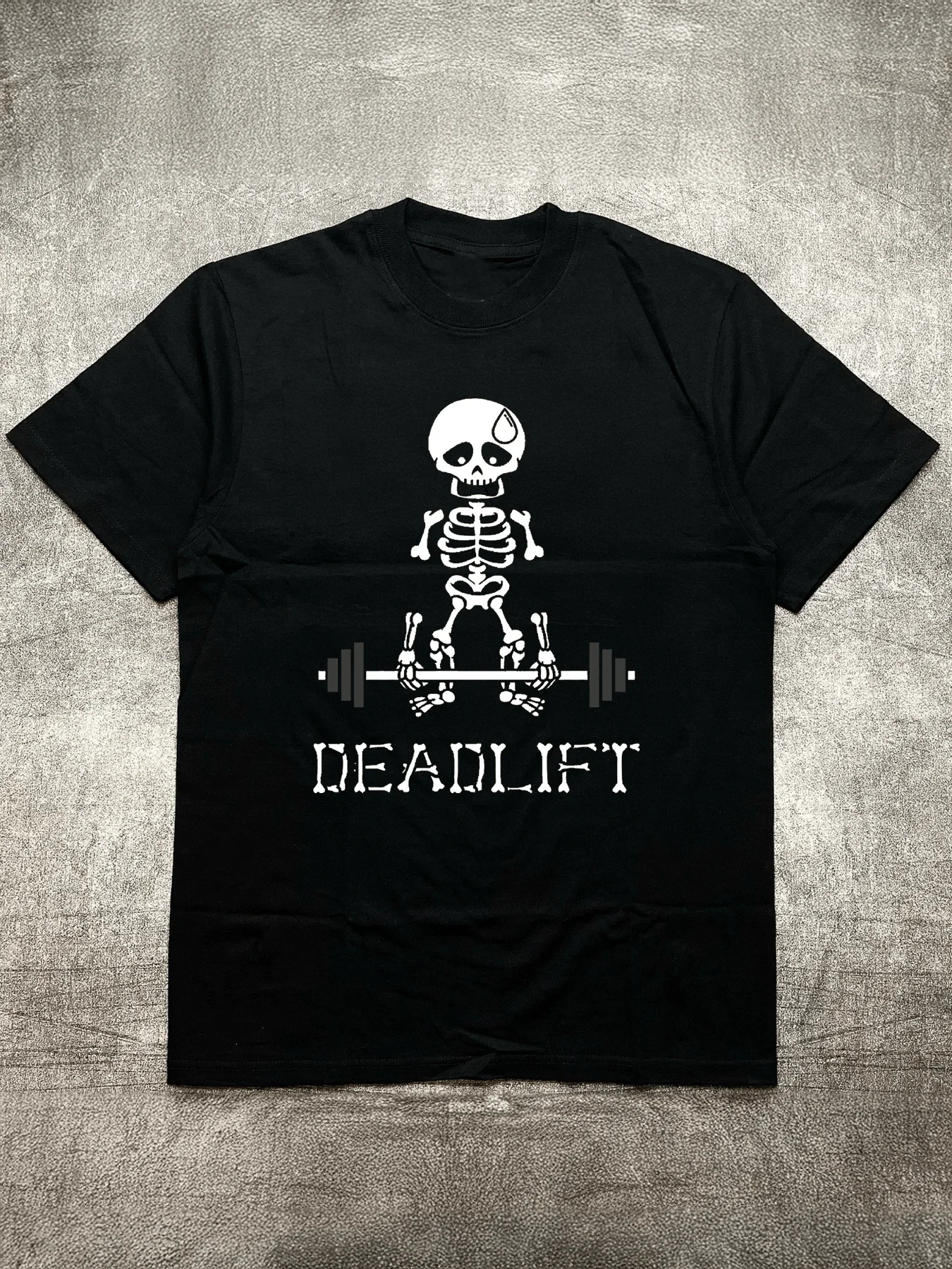 

Мужская черная футболка с круглым вырезом и короткими рукавами с принтом теплопередачи 200 г — рисунок для тяжелой атлетики скелета