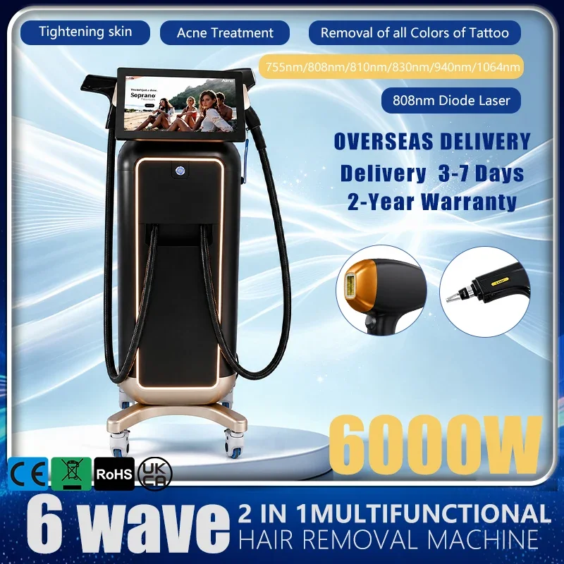 Mecavie 2IN1 Diode Laser Picosecond Machine 6 Wavelengths 10 Bars FAC Sapphire Cooling 6000W Tattoo Hair Removal Salon Beauty De