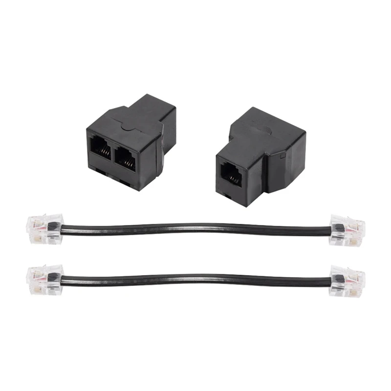 2PCS RJ11 Telephone Cable Splitter 15Cm Cable 6P4C 2 Ports Telephone Cable Splitter Adapter Durable Easy Install