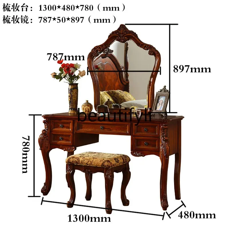 Neoklasik meja rias kayu padat Amerika lampu kamar tidur meja penyimpanan mewah meja kosmetik meja rias mewah Eropa