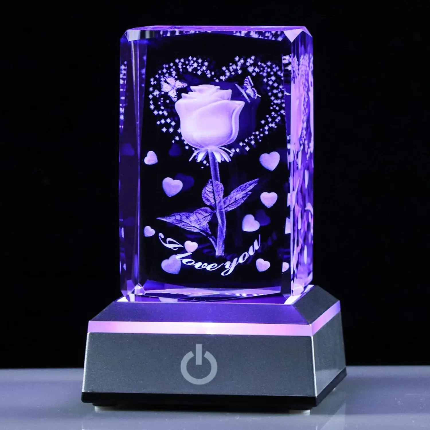 

3D Laser Engraved Rose Romantic Crystal Cybe Model I Love You Gift for Girlfriend Wife Anniversary Mother's Day Birthday Present