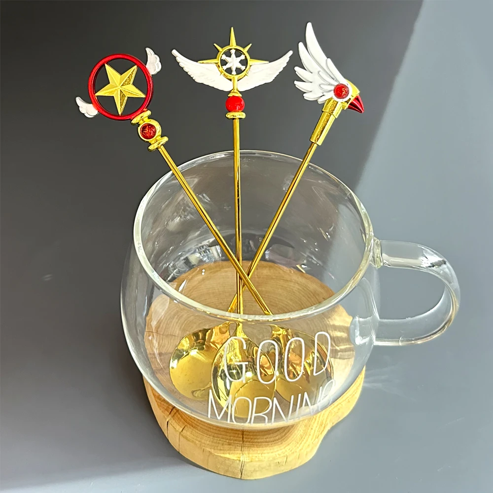 Brdwn 카드 캡터 사쿠라 클리어 카드, 키노모토 버드 헤드 스타, 스태프 포크 스푼, 16cm, 6.3 인치