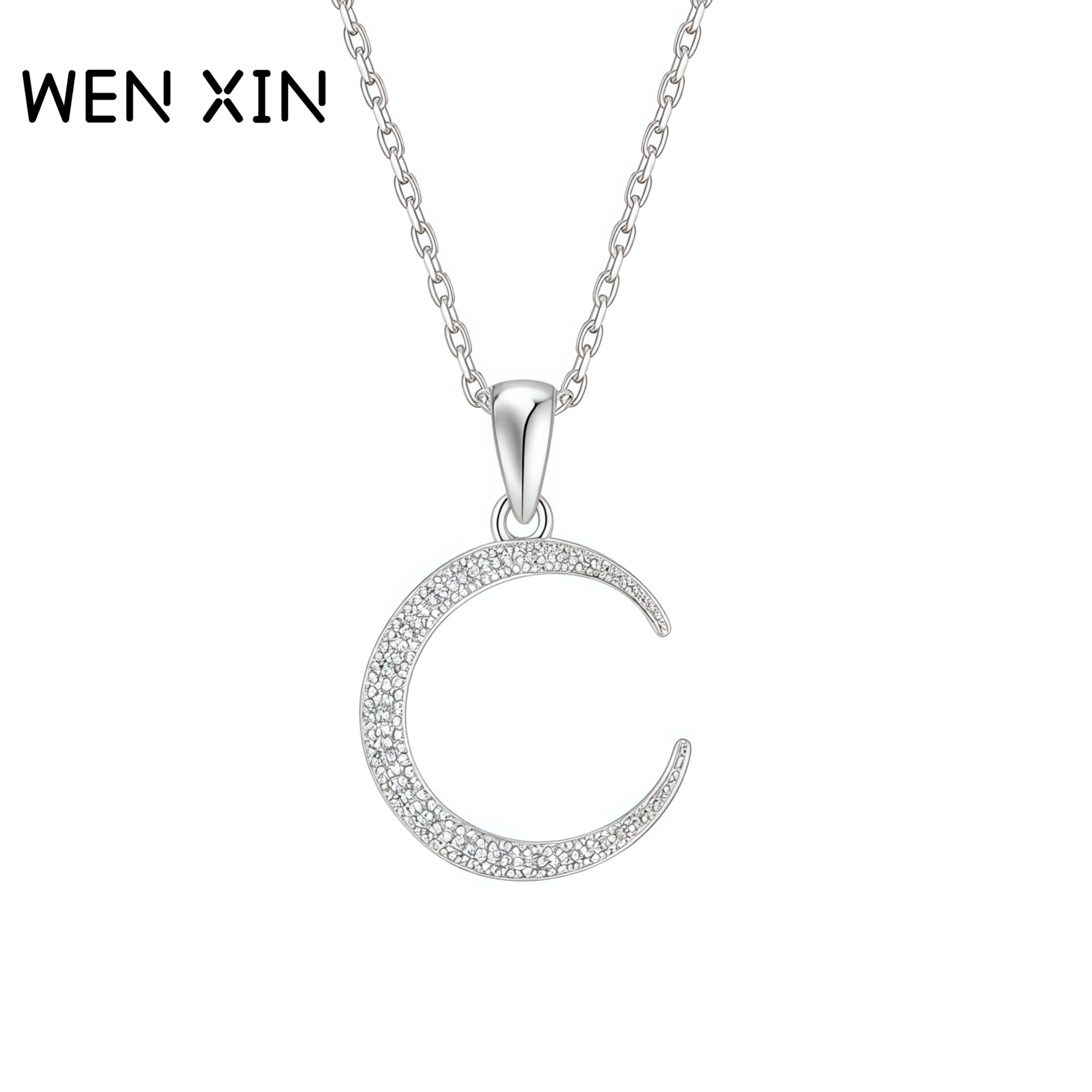 

WENXIN Brand Luxury High Quality Moon Crescent Pendant Necklace 925 Sterling Silver Pendant Woman Necklaces Fine Jewelry