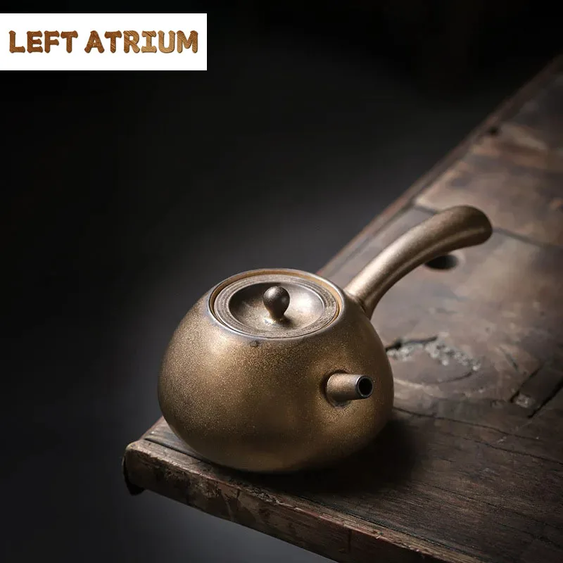 

220ml Japanese Style Gilded Rust Glaze Ceramic Side Handle Pot Household Kungfu Teaset Tea Making Tea Pot Tea Ceremony Drinkware