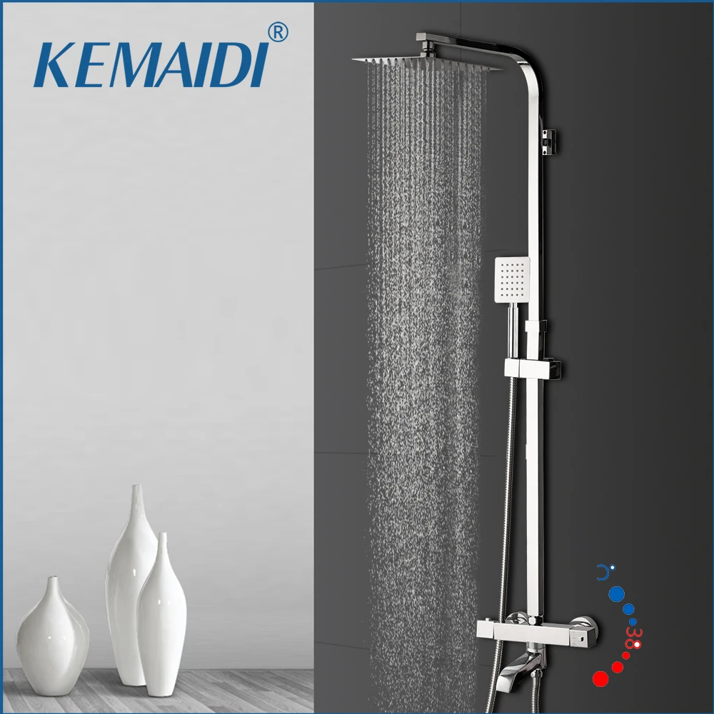 

KEMAIDI Newly 8 Inch Thermostatic Shower Set Faucet w/ Hand Sprayer Chrome Plate Rainfall Shower Tub Mixer Faucet Tap