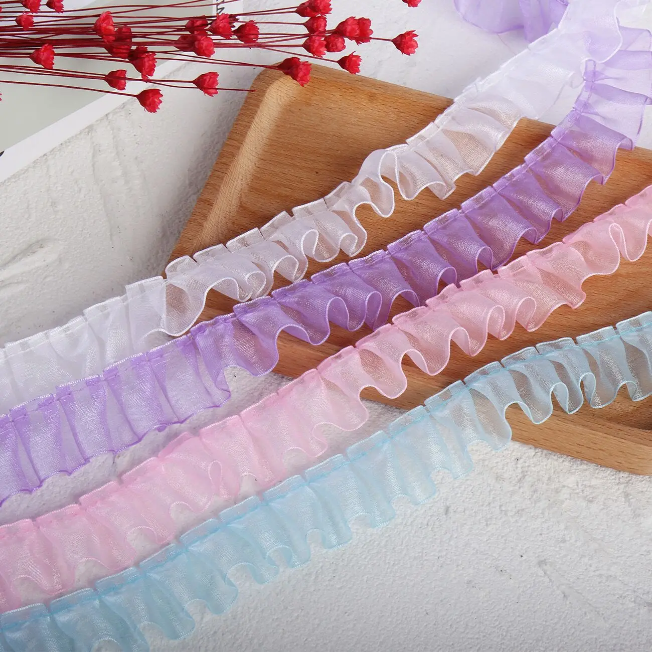 40 Yards 25MM Colorful Flounce Ruffled Fold Snow Yarn Ribbon Hair Bows Lace DIY Crafts Handmade Accessories Material Doll Skirt