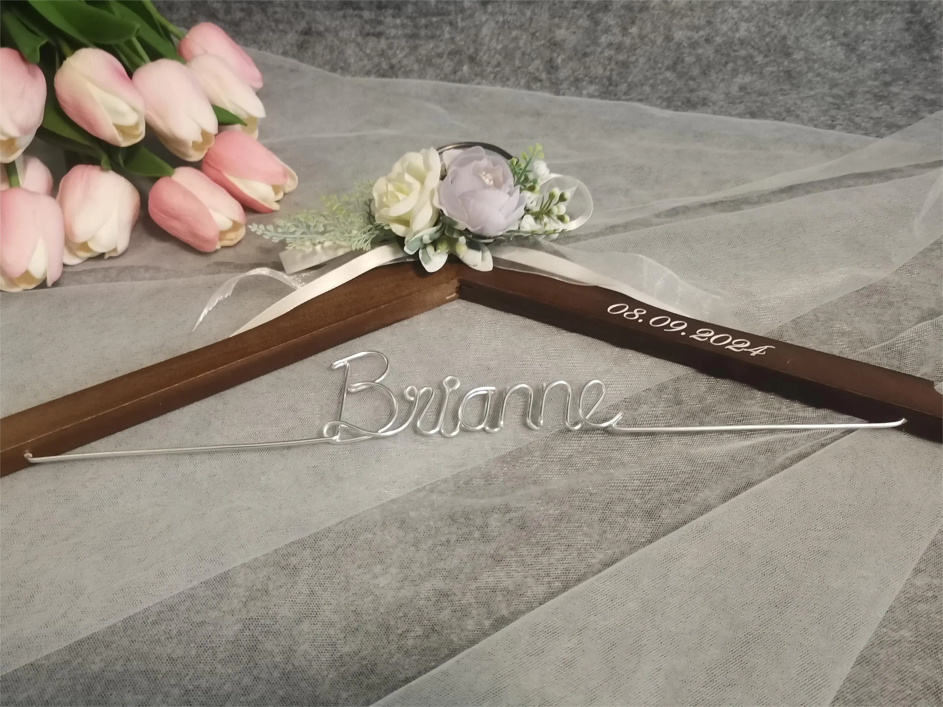 

Customized Wedding Hanger,Engraved Date,Bridal Gift, Sir and Madam Anniversary, Graduation Ceremony,Banded Flower